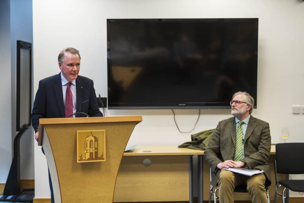 Giving my response to Prof. Rosemann’s talk as he looks on. Photo: Andrew Downes Xposure.