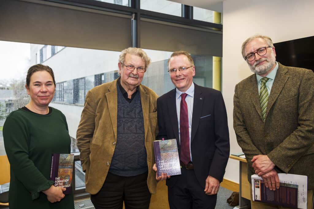 At the launch of the Formation of the Modern Self. from left Prof. Marie Louise Coolahan (School of English and Creative Arts NUI Galway), who convened the event, Prof. Markus Wörner (Prof. Emeritus of Philosophy, NUI Galway), myself and Prof. Philipp Rosemann (Maynooth University).
